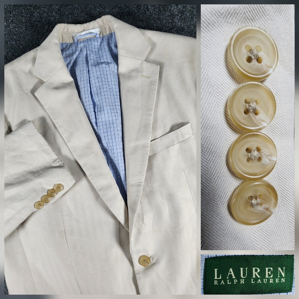 Lauren Ralph Lauren Rayon Blend Herringbone Blazer Sport Coat Mens 40L Beige